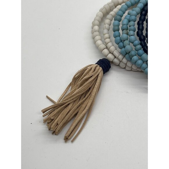 Mare Sole Amore Boho Multicolor Beaded Wrap Bracelet Tassels & Charm Blues NWOT - Picture 2 of 5
